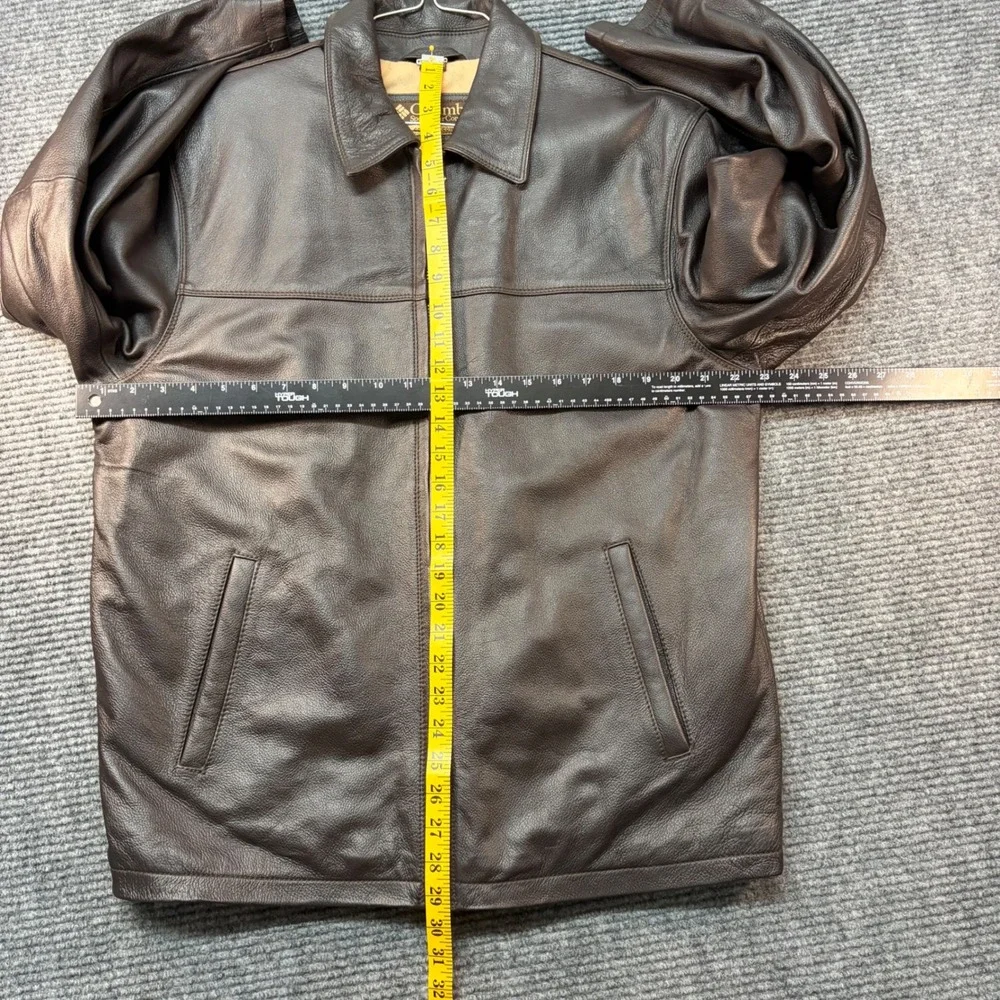 Columbia Men Leather Jacket Brown Full Zip Quilted Lined Coat RN102271 CA02786 M